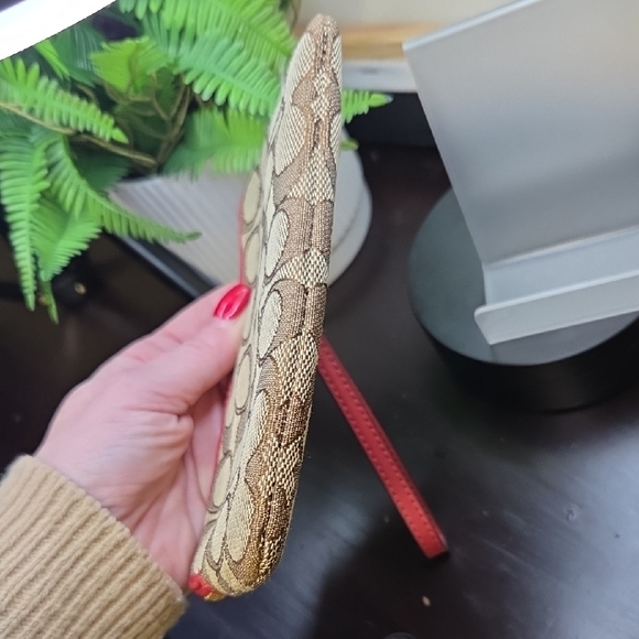 Coach Brown and Red Signature Wristlet Pouch - Picture 6 of 8